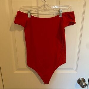 Red Everlane Off-Shoulder Bodysuit
